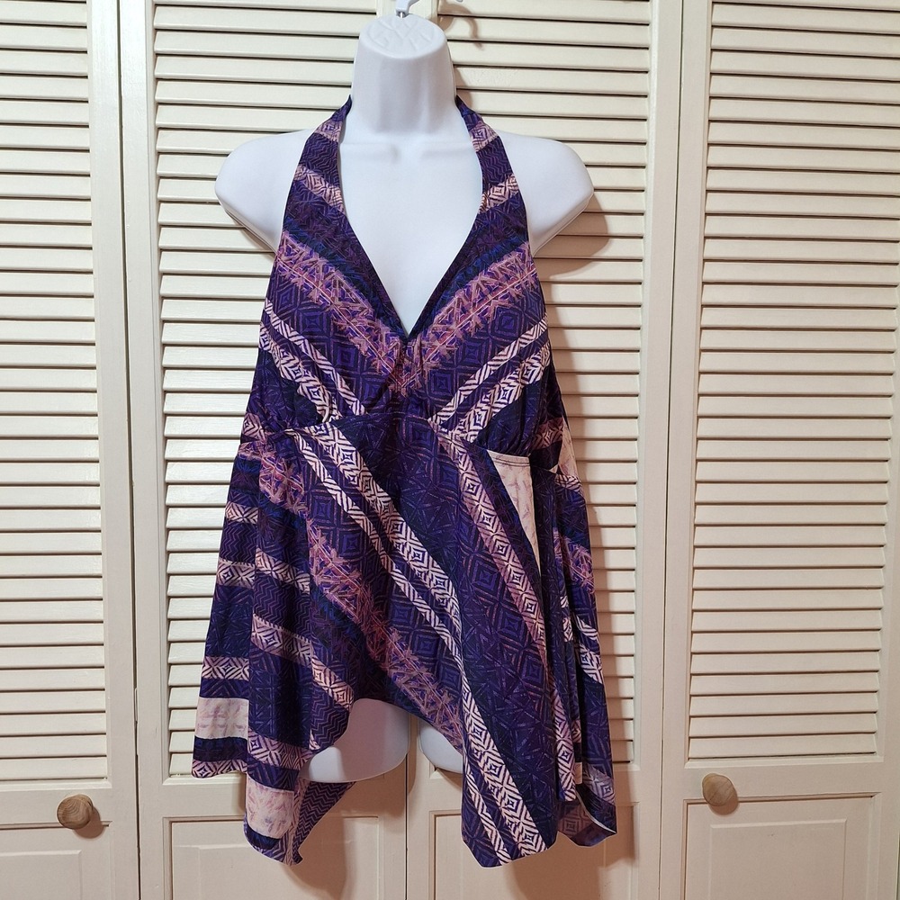 Swimsuits For All Purple Tribal Geometric  Handkerchief Tankini Top Plus Size 24